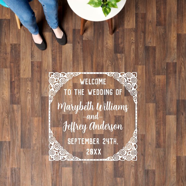 Wedding Names Square Flourish White or Custom Floor Decals (Floor)