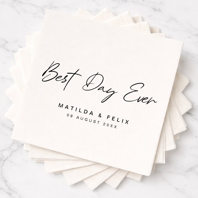 Wedding Napkins | Best Day Ever Napkin Set (Best Day Ever wedding napkins with clean modern typography for a stylish celebration)