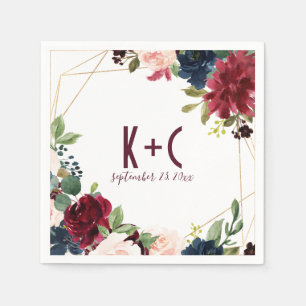 Wedding Napkins   Burgundy & Navy Floral Geometric