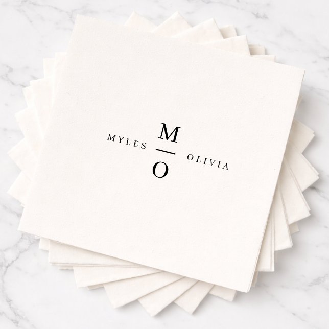 Wedding Napkins | Couple Monogram Elegant Napkin (Monogrammed wedding napkins with clean modern typography for a stylish celebration)