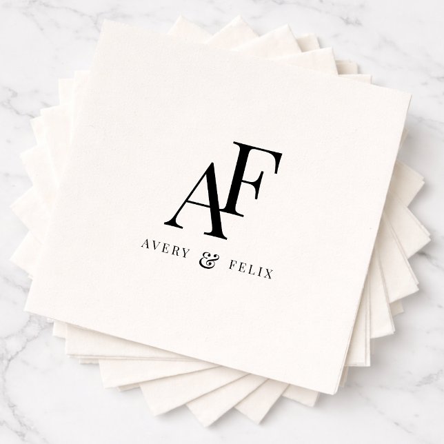 Wedding Napkins | Couple Monogram Elegant Napkin (Monogrammed wedding napkins with clean modern typography for a stylish celebration)