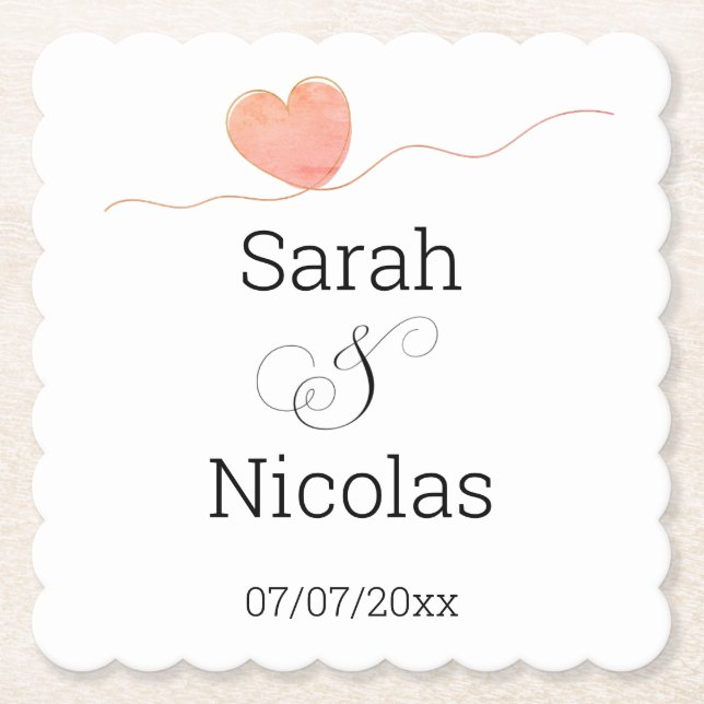 Wedding napkins personalized minimalist paper coaster (Front)