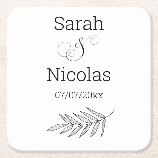 Wedding napkins personalized minimalist  square paper coaster (Front)