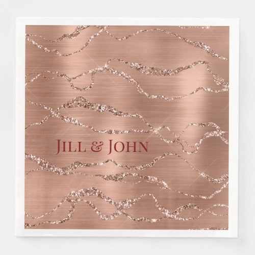 Wedding Napkins Rose Gold Abstract Agate