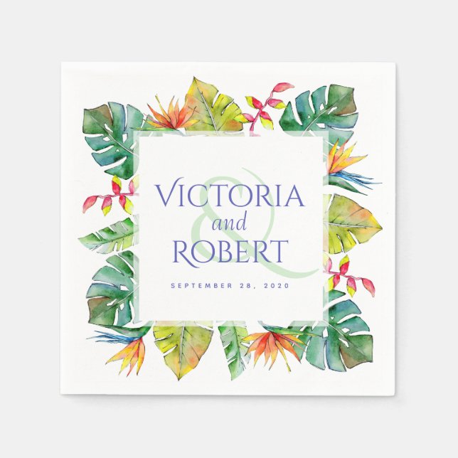 Wedding Napkins | Tropical Watercolor Floral (Front)