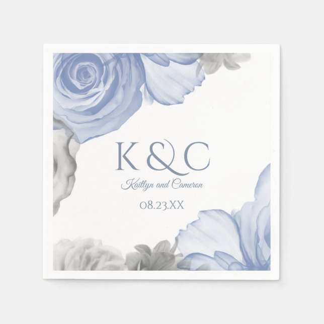 Wedding Napkins | Watercolor Bouquet (Cornflower) (Front)