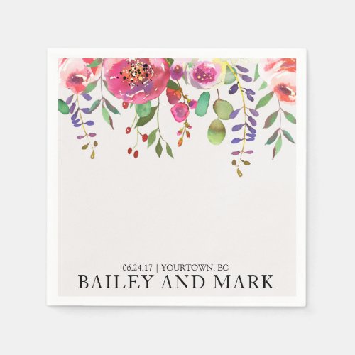 Wedding Napkins Watercolor Floral Bouquet Blush