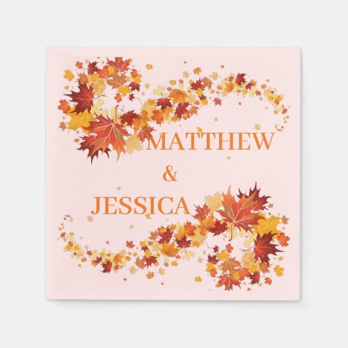 Wedding Napkins with Fall Leaves with Monogram