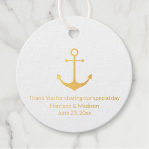 Wedding nautical anchor favors gold foil favor tags