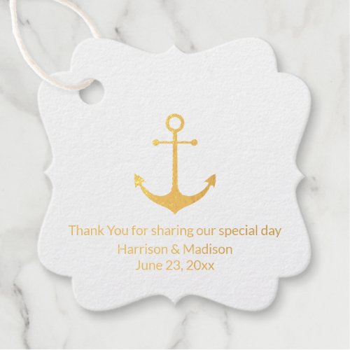 Wedding nautical anchor favors gold or silver foil favor tags