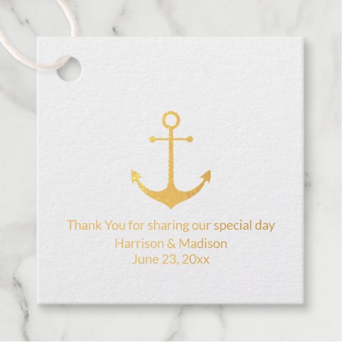 Wedding nautical anchor favors gold silver foil favor tags
