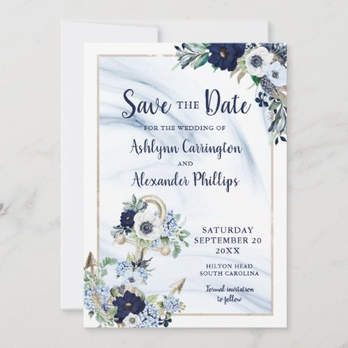 Wedding Nautical Anchor Floral SAVE THE DATE