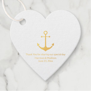 Wedding nautical anchor heart gold silver foil favor tags