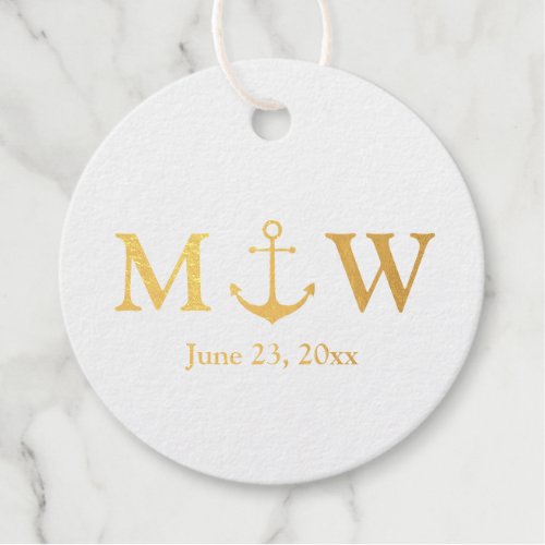 Wedding nautical anchor monogram gold or silver foil favor tags