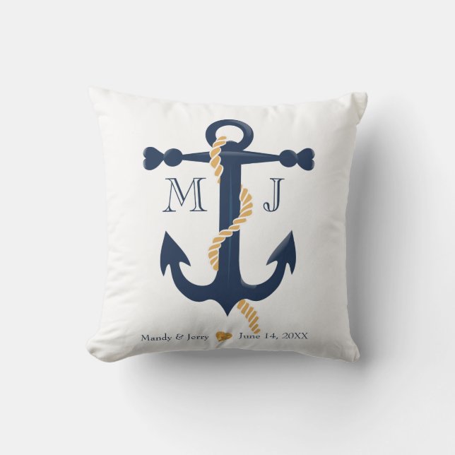 Wedding nautical- anchor monogram throw pillow (Front)