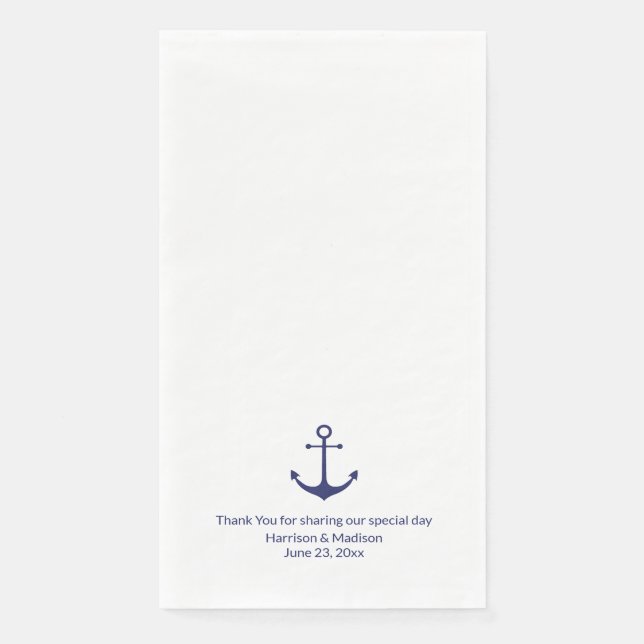 Wedding nautical anchor navy blue and white paper guest towels (Front)