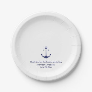 Wedding nautical anchor navy blue and white paper plates