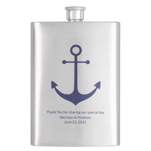 Wedding nautical anchor navy blue favors flask