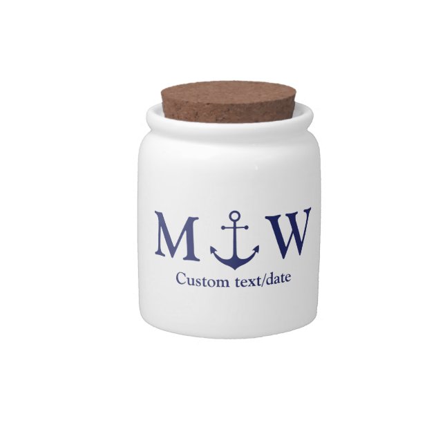 Wedding nautical anchor navy blue monogram favors candy jar (Front)