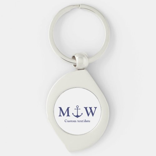 Wedding nautical anchor navy blue monogram favors keychain