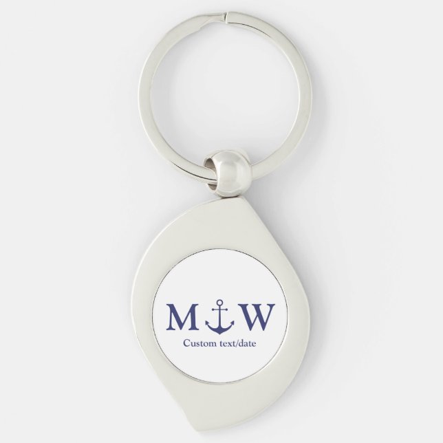 Wedding nautical anchor navy blue monogram favors keychain (Front)