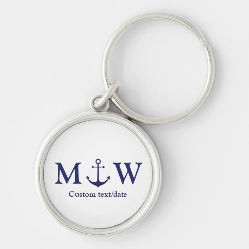 Wedding nautical anchor navy blue monogram favors keychain