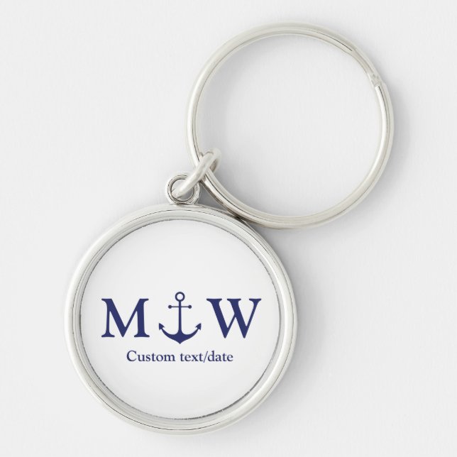Wedding nautical anchor navy blue monogram favors keychain (Front)