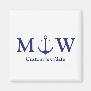 Wedding nautical anchor navy blue monogram favors magnet