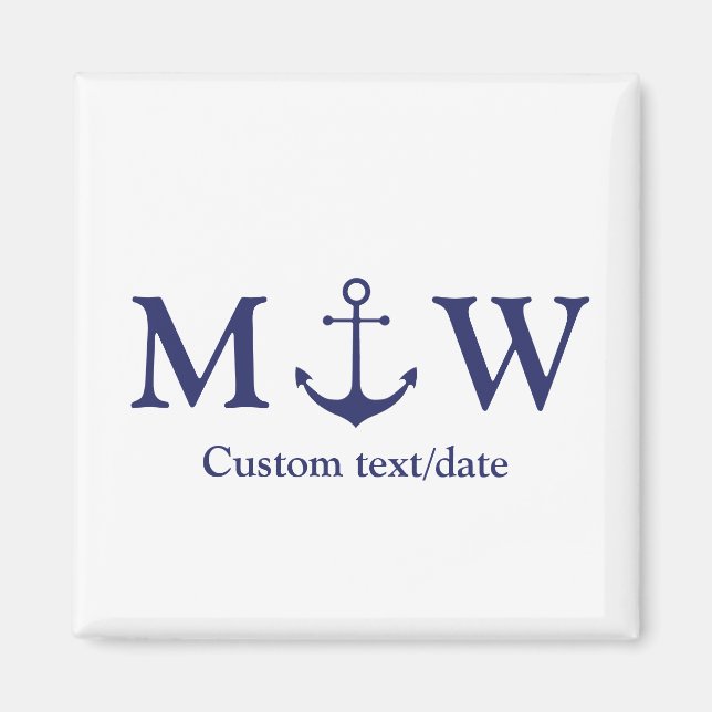Wedding nautical anchor navy blue monogram favors magnet (Front)