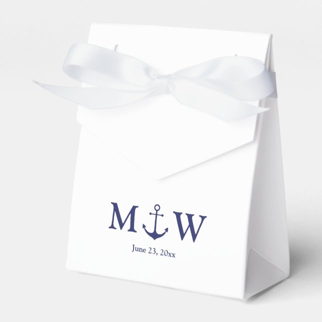 Wedding nautical anchor navy blue monogram initial favor boxes (Front Side)