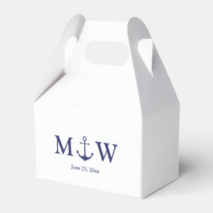 Wedding nautical anchor navy blue monogram initial favor boxes