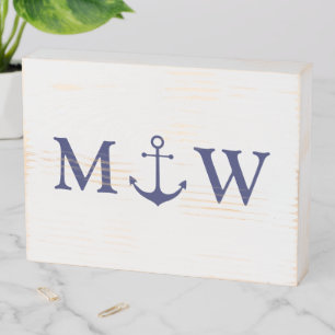 Wedding nautical anchor navy blue monogram wooden box sign