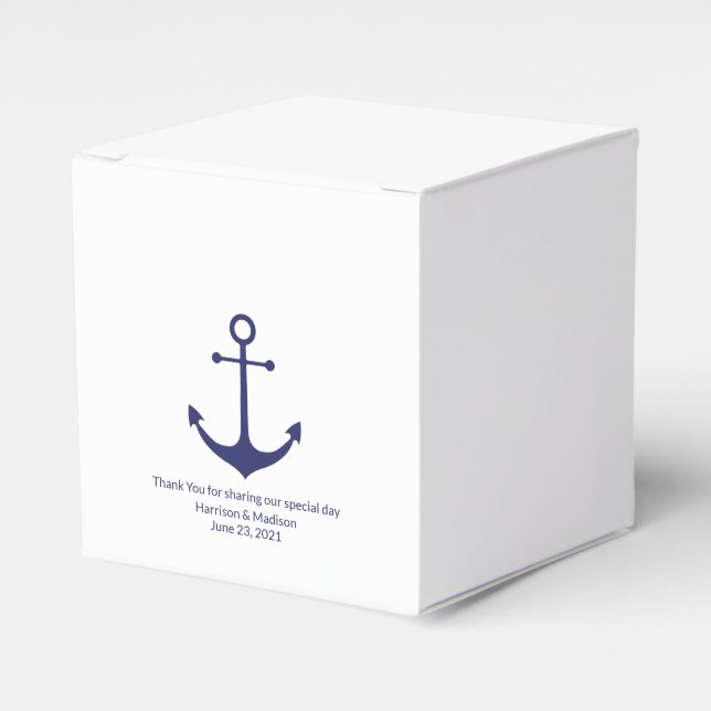 Wedding nautical anchor navy blue white elegant favor boxes (Front Side)