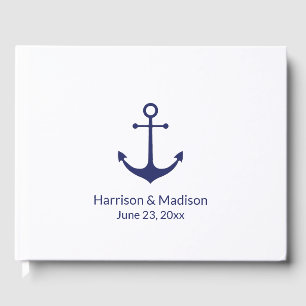 Wedding nautical anchor navy blue white elegant guest book