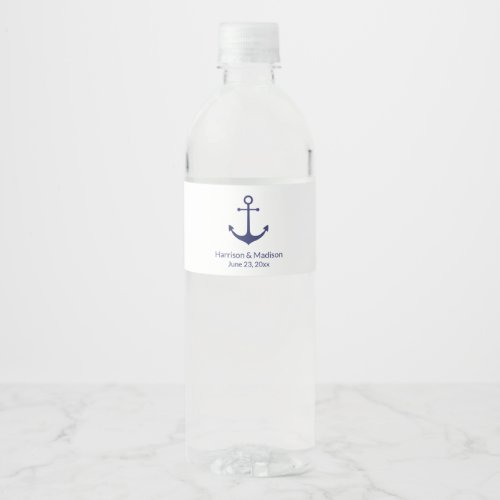 Wedding nautical anchor navy blue white elegant water bottle label