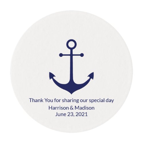 Wedding nautical anchor navy blue white favors edible frosting rounds
