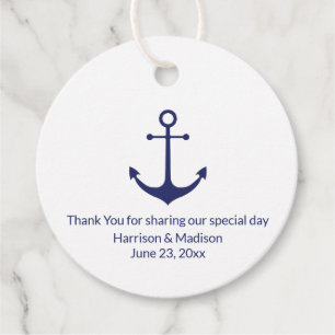 Wedding nautical anchor navy blue white gift favor tags