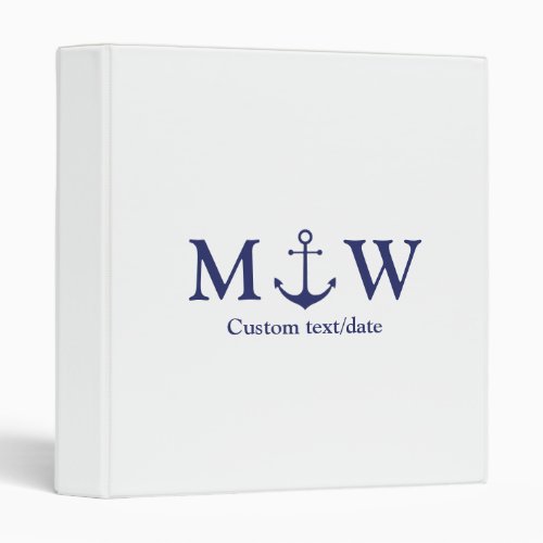 Wedding nautical anchor navy blue white monogram 3 ring binder