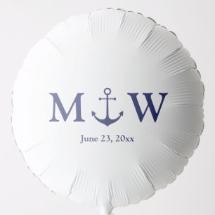 Wedding nautical anchor navy blue white monogram balloon