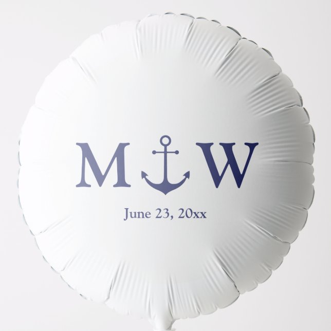 Wedding nautical anchor navy blue white monogram balloon (Front)