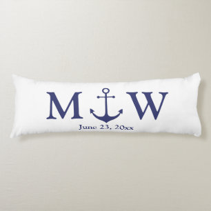 Wedding nautical anchor navy blue white monogram body pillow
