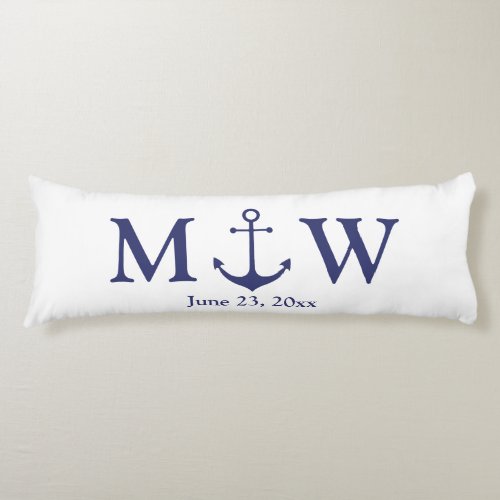 Wedding nautical anchor navy blue white monogram body pillow