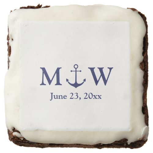 Wedding nautical anchor navy blue white monogram brownie