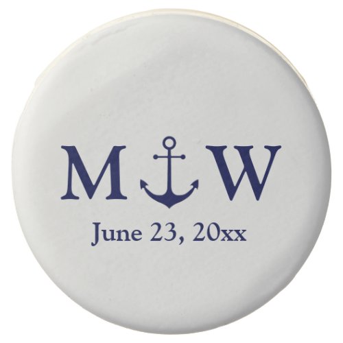 Wedding nautical anchor navy blue white monogram chocolate covered oreo