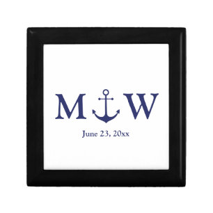 Wedding nautical anchor navy blue white monogram gift box