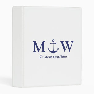 Wedding nautical anchor navy blue white monogram mini binder