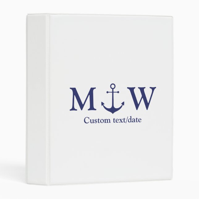 Wedding nautical anchor navy blue white monogram mini binder (Front/Spine)