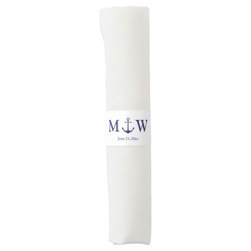 Wedding nautical anchor navy blue white monogram napkin bands