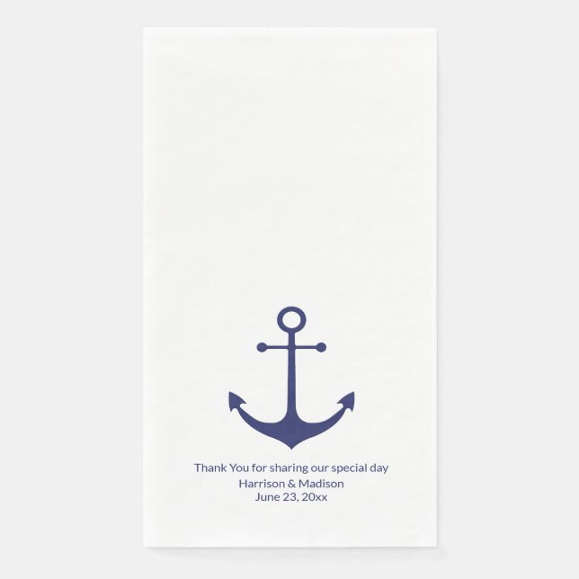 Wedding nautical anchor navy blue white paper guest towels (Front)