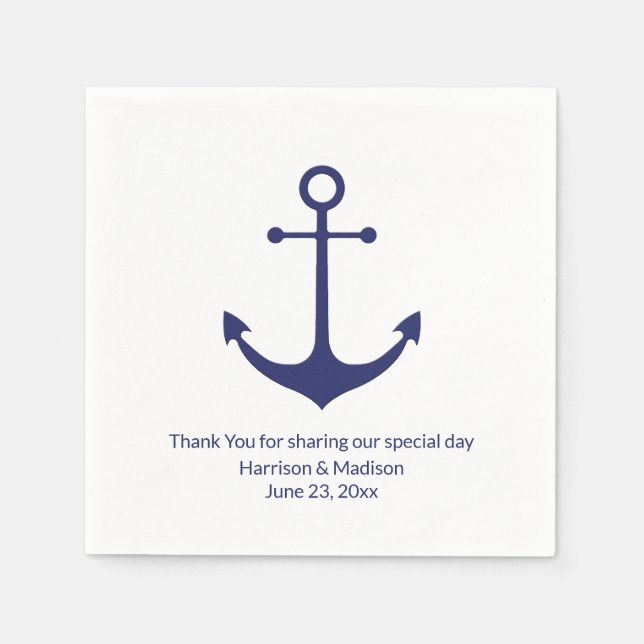 Wedding nautical anchor navy blue white paper napkins (Front)